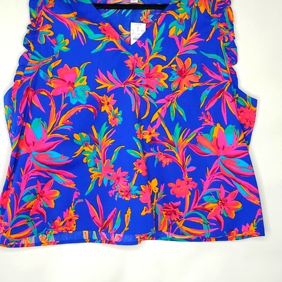 J. Crew Sleeveless Ruffle Top Size 3X Floral V-Neck Popover Spring Blouse NEW - Picture 6 of 13